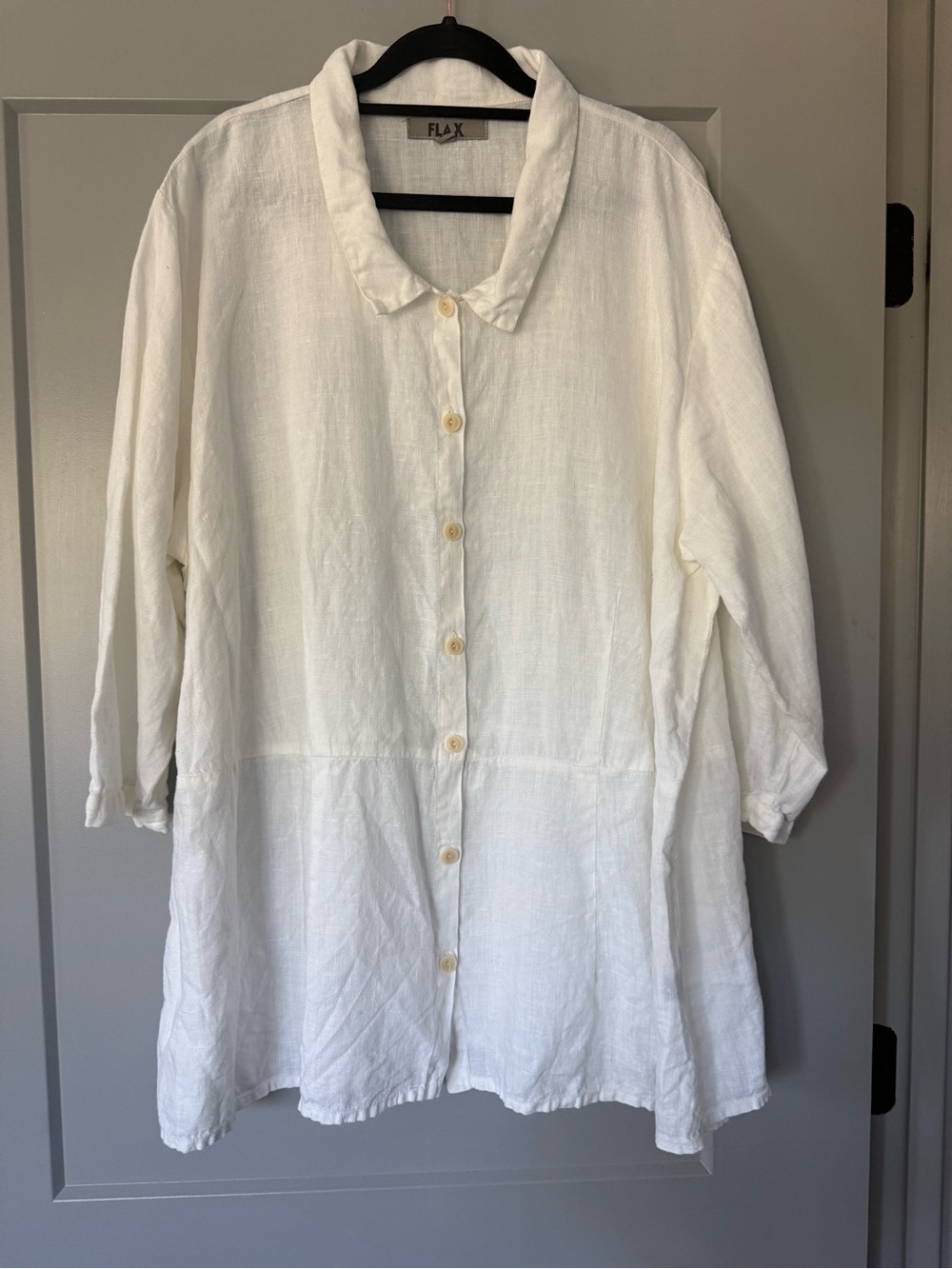 Flax Heavier Linen White Tunic Shirt Blouse 2G 2X
